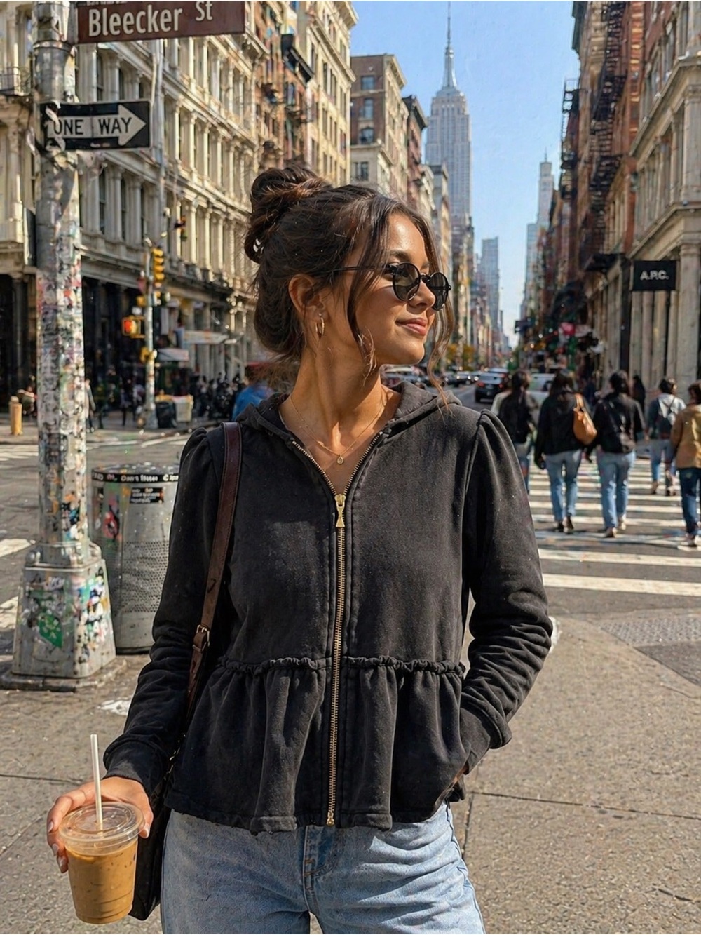 kate spade Black Peplum Zip Hoodie with Gold Zipper